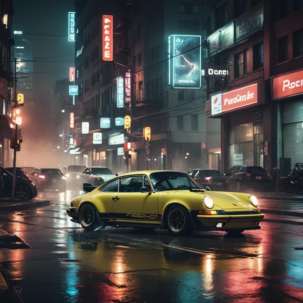 Porsche 911 Drifting in Neon Noir Cityscape