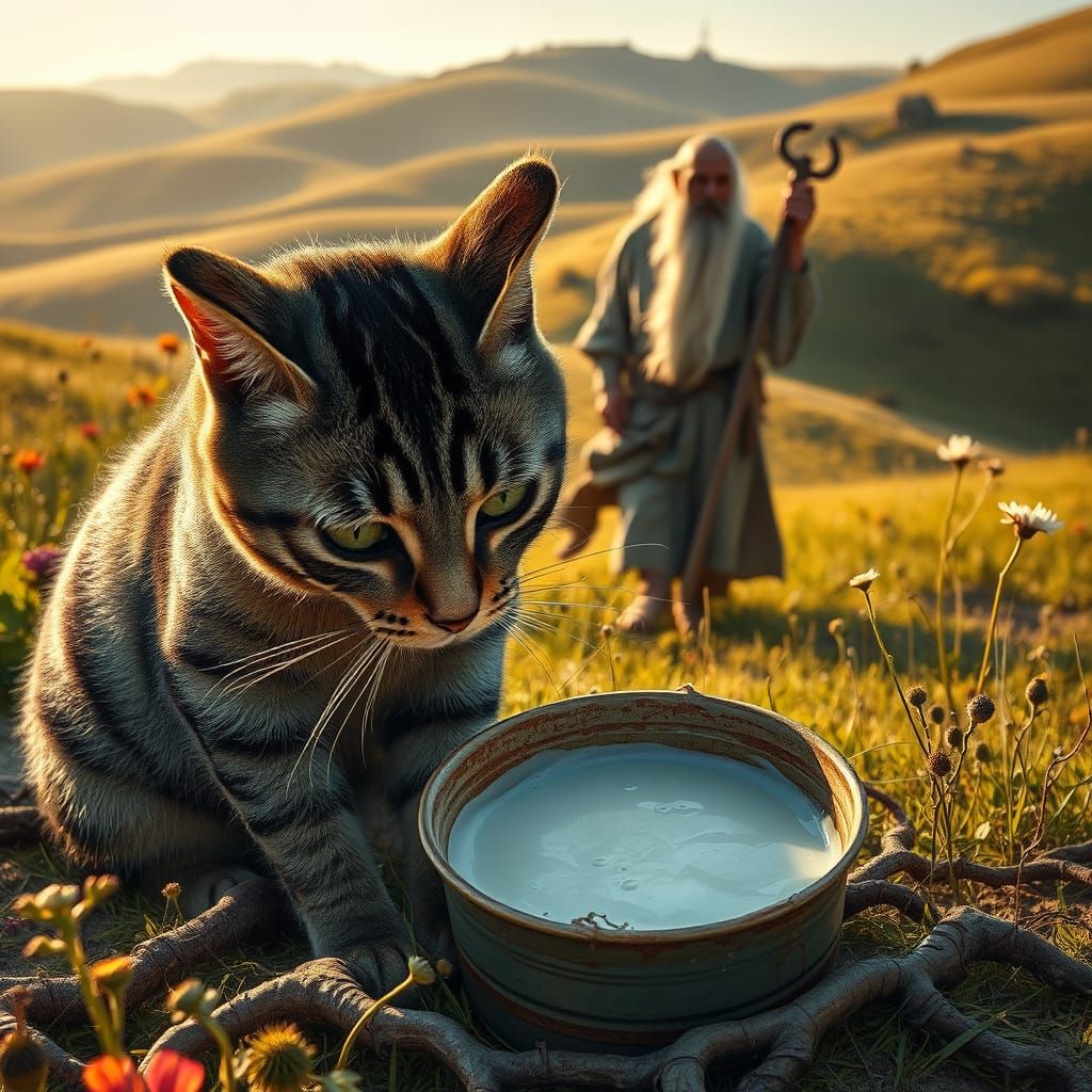 A Striped Cat in a Whimsical Fantasy Landscape, Inspired by ...
