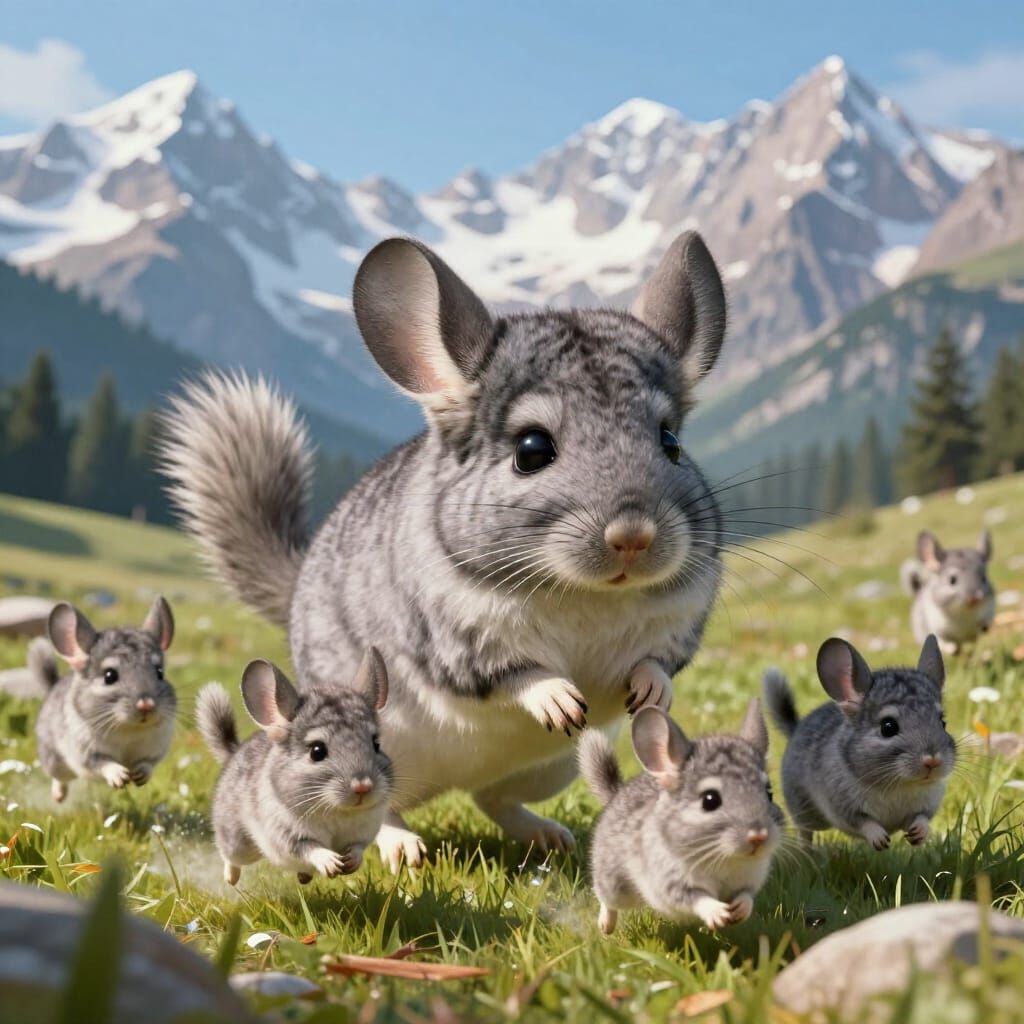 Chinchilla Family Frolics in Majestic Andes Landscape