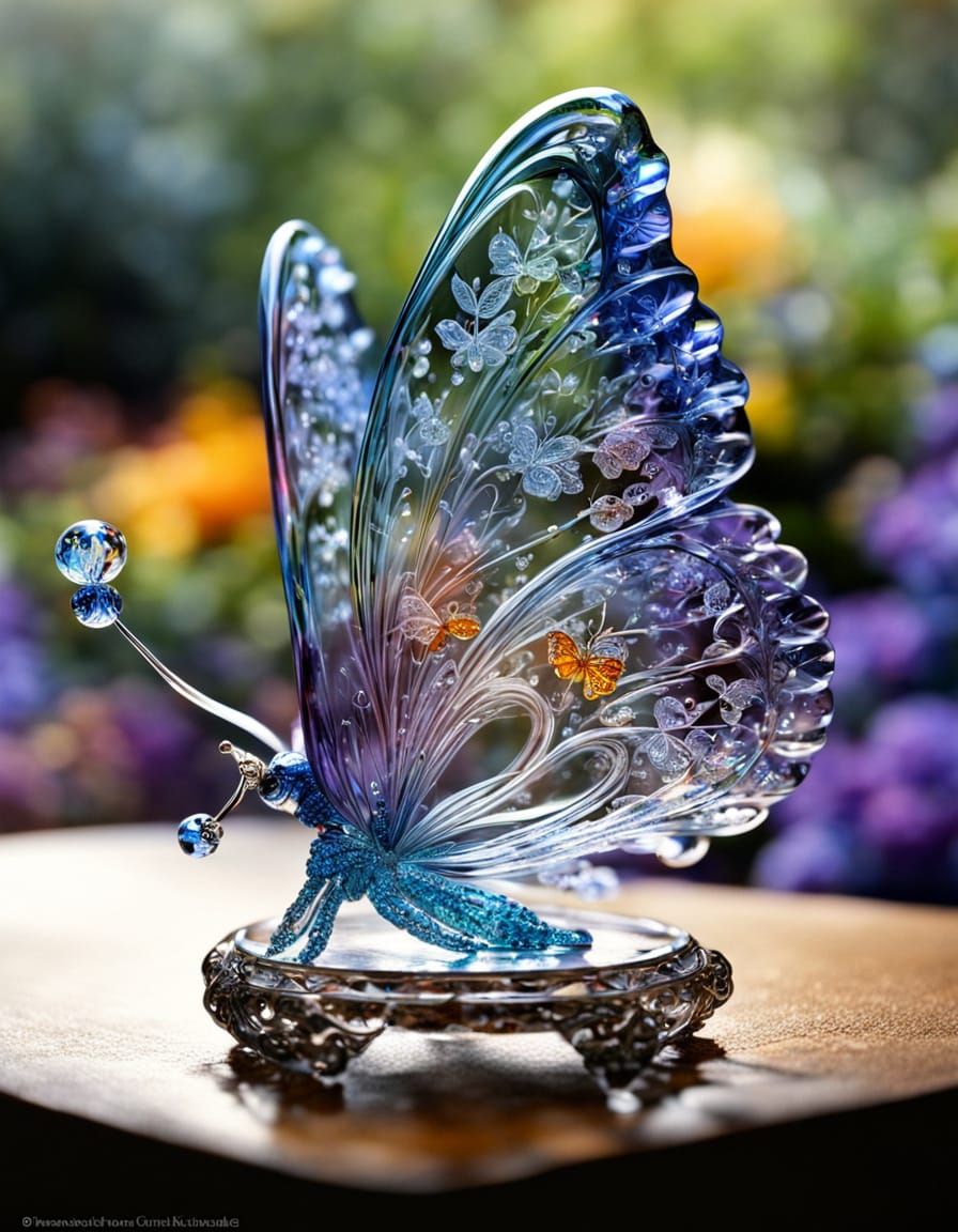 Crystal Glass Butterfly Figurine in Ethereal Mist