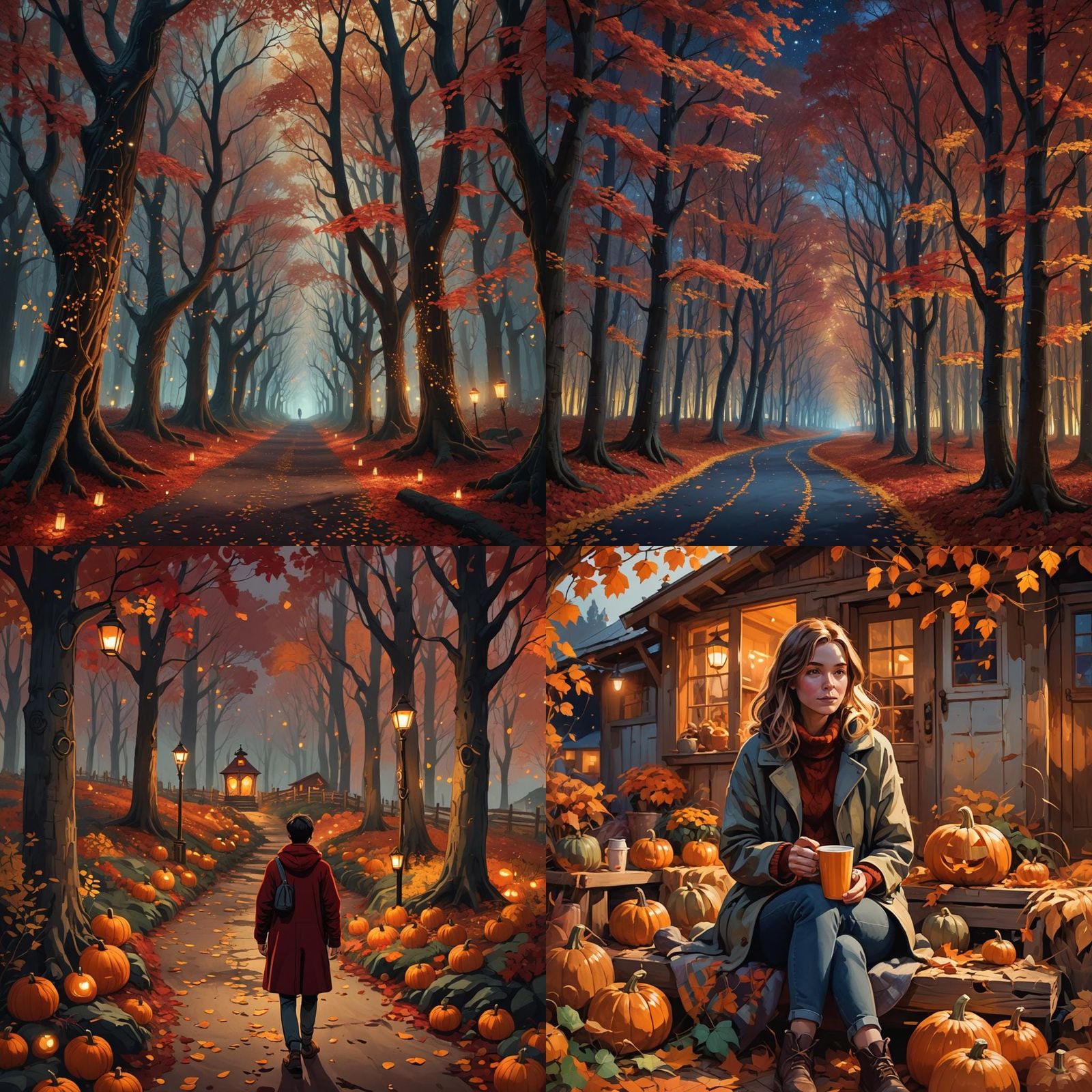 Vibrant Autumn Scene with Pumpkin Patch, Detailed Matte Pain...