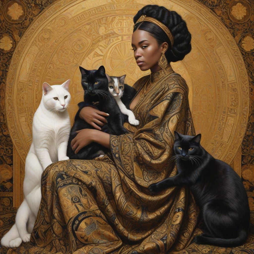 African Woman Adorned with Velvet and Byzantine Patterns, Su...