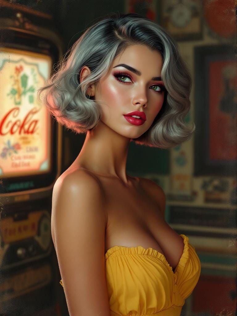 Pin-Up Girl in Baroque Advertising Style