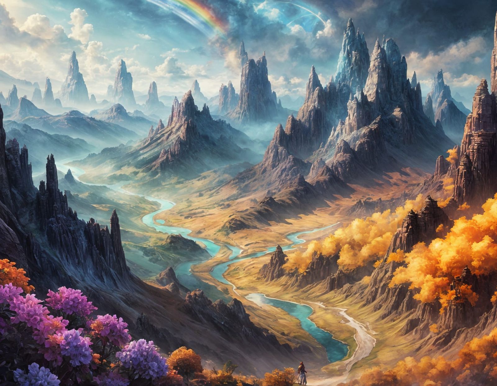 Ethereal Valley Dreamscape in Vibrant Watercolor