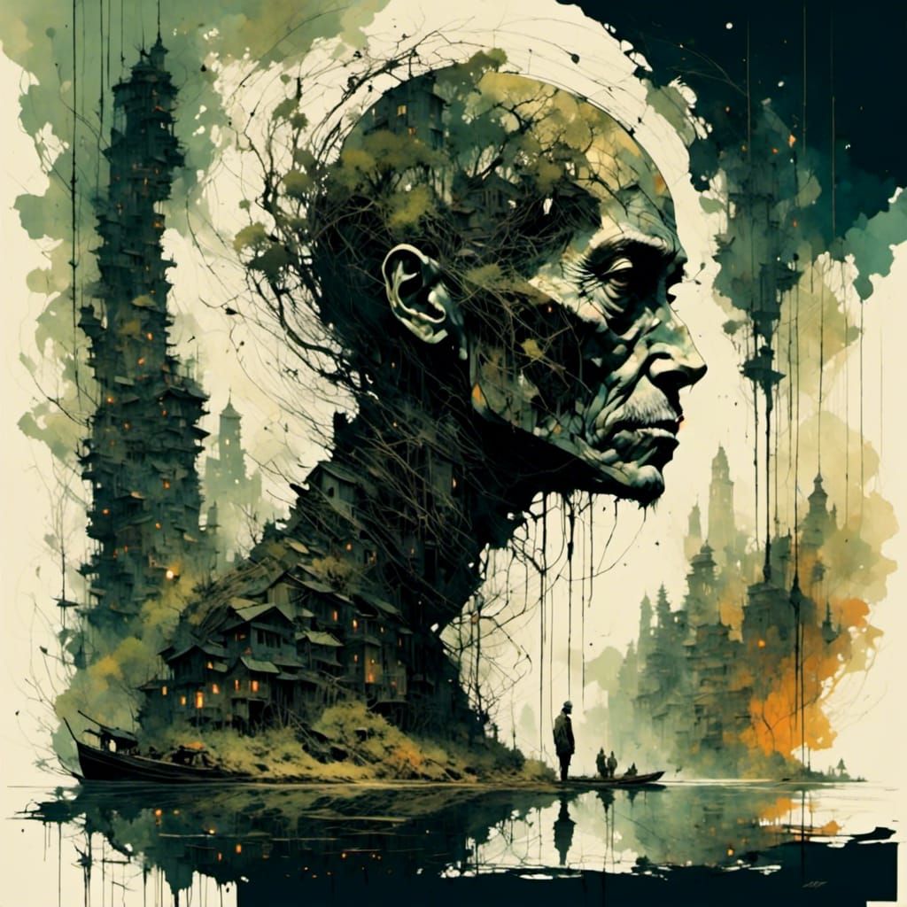 Surreal Double Exposure: Afterlife Contemplation