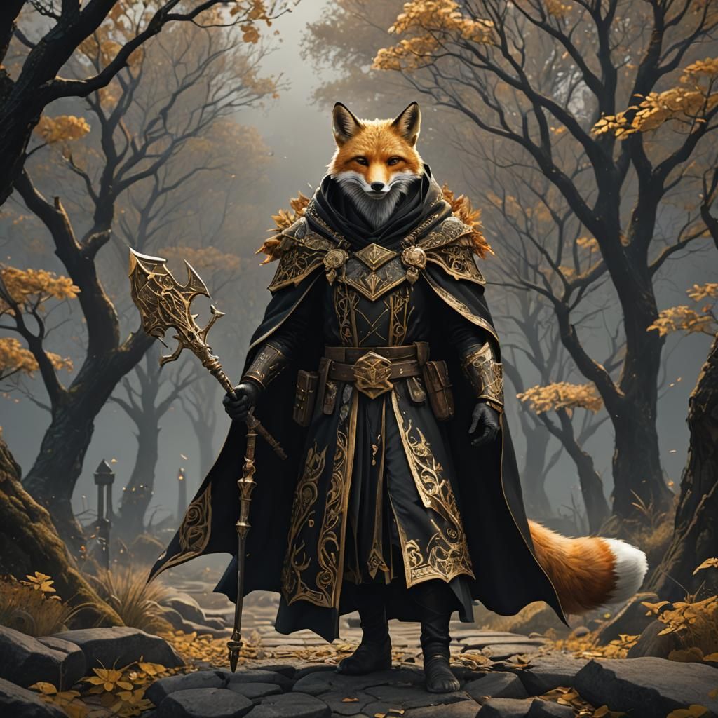 Fox-Man in Embroidered Cloak with Trident
