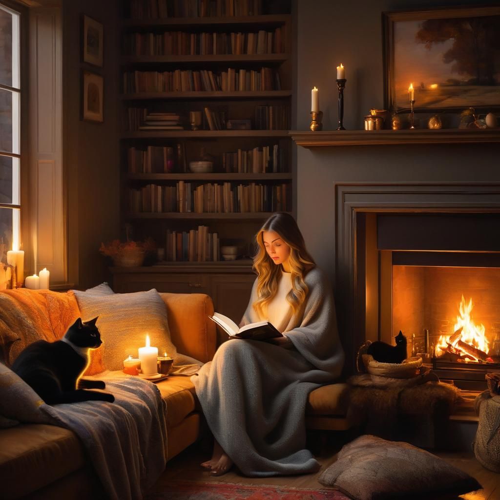 Cozy Reading Nook in Impressionist Oil Painting Style