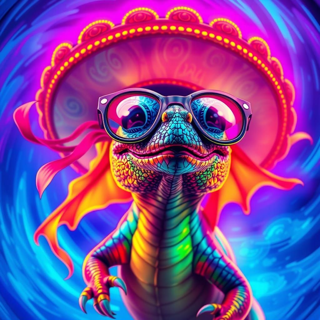Iridescent Dragon with Psychedelic Sombrero