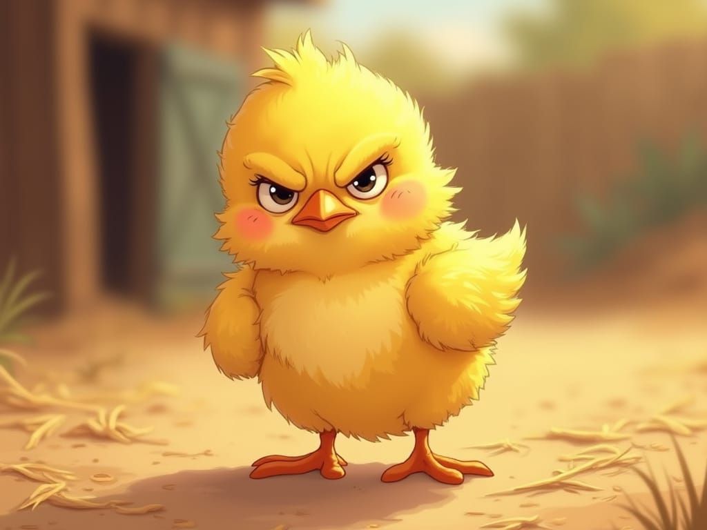 Grumpy Cartoon Chick with Puffed Cheeks