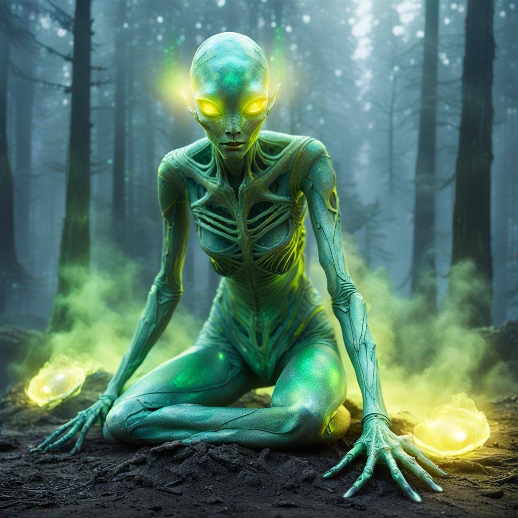 Bug-like Alien Woman in Cyberpunk Style