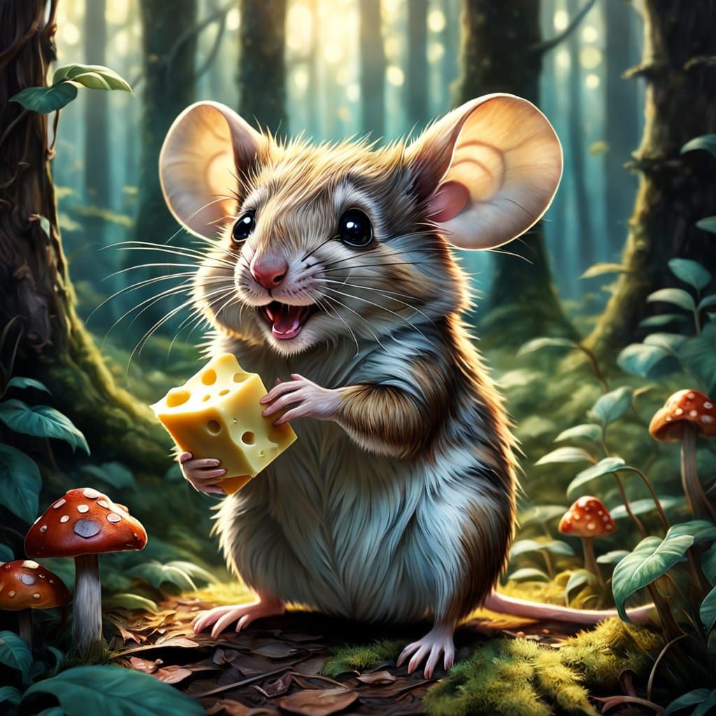Whimsical Mouse in a Vibrant Magical Forest