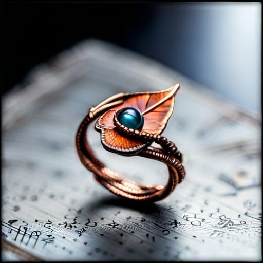 Electroformed Copper Leaf Ring with Gemstone Accent