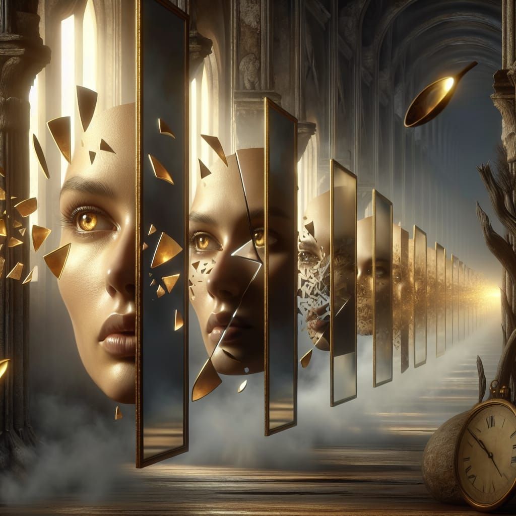 Surreal Portrait in Shattered Mirror