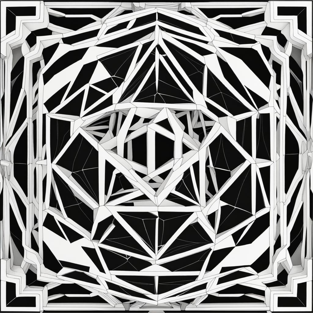 Fractal Tesseract Hypercube in Black and White
