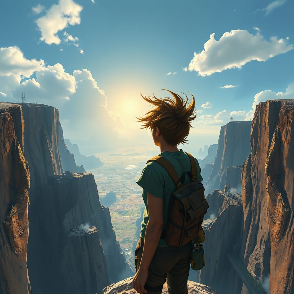 Fantasy Landscape from the Edge of a Cliff in a Dreamlike Se...