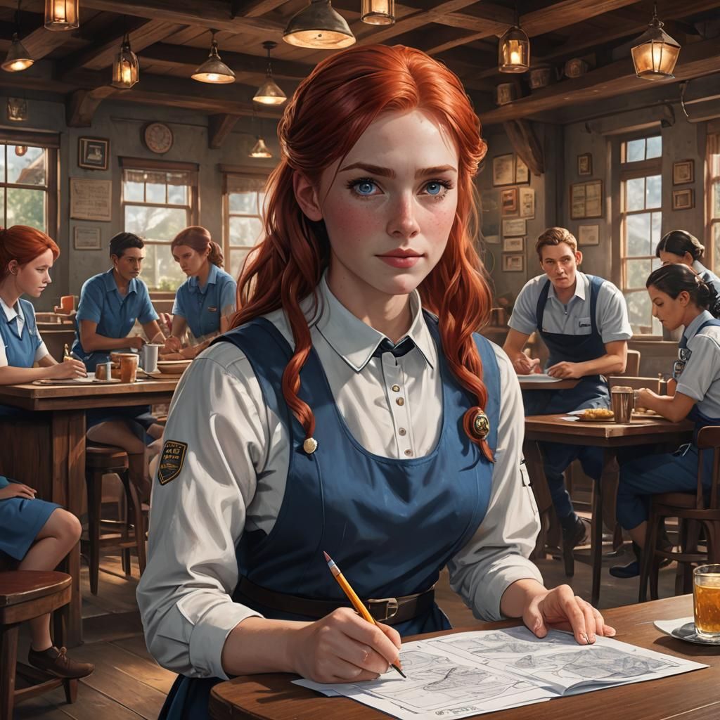 Waitress Taking Order in Detailed Digital Painting