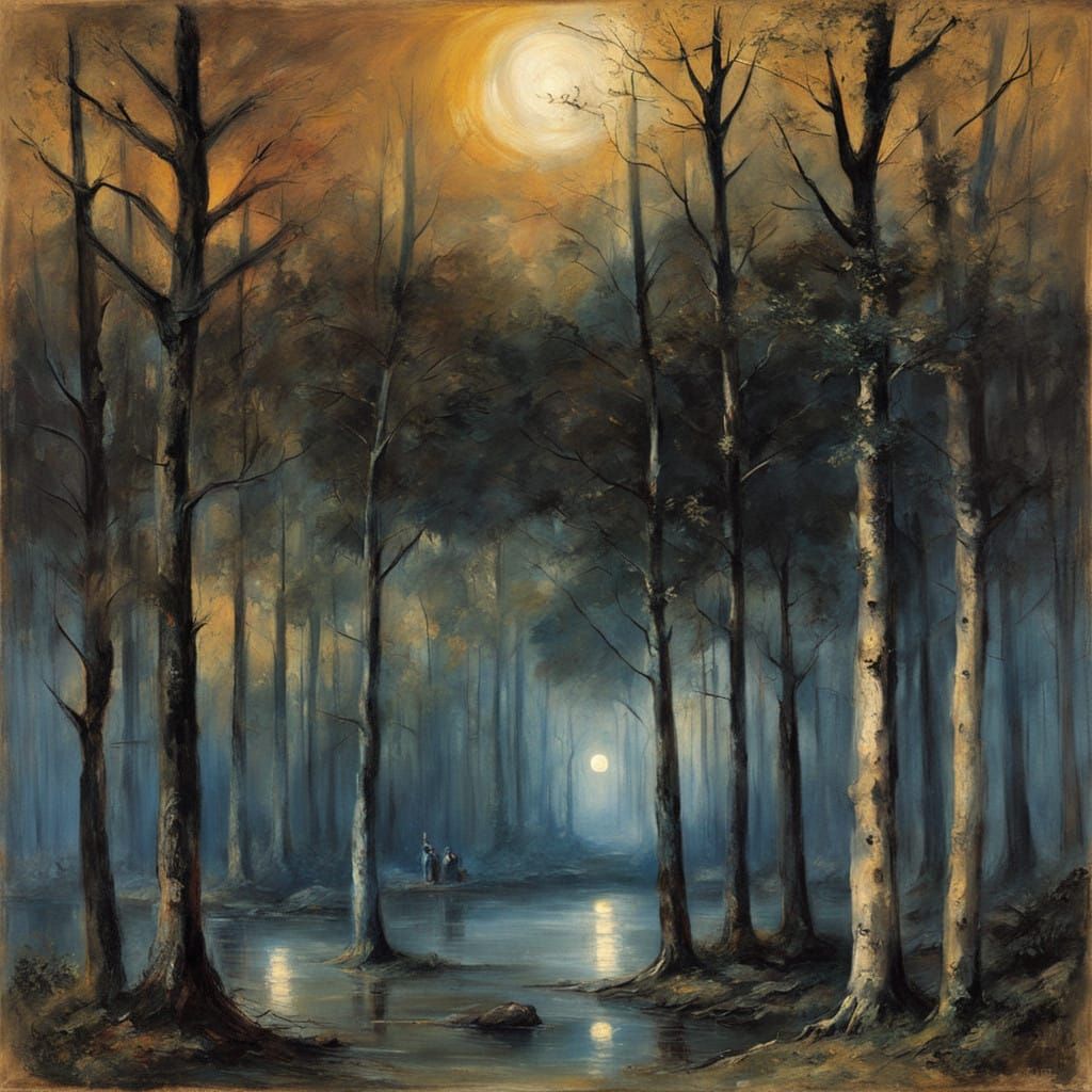 Mystical Moonlit Forest in Romantic-era Style