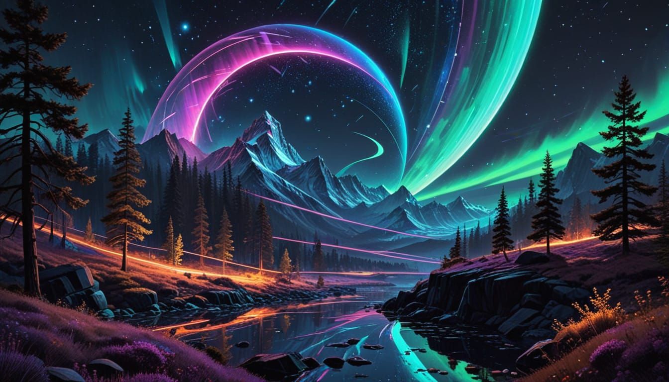 E=mc² Cosmic Dance in Futuristic Art Style