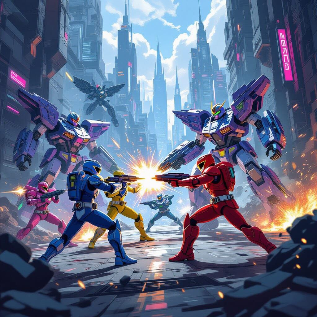 Power Rangers Battle Decepticons on Cybertron