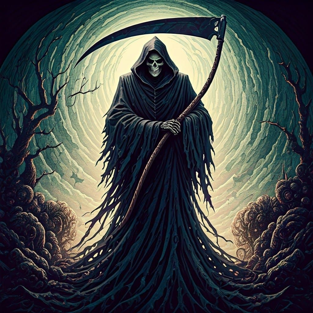 Grimm Reaper art deco Ukiyo-e Dan Mumford Tim Burton splash ...