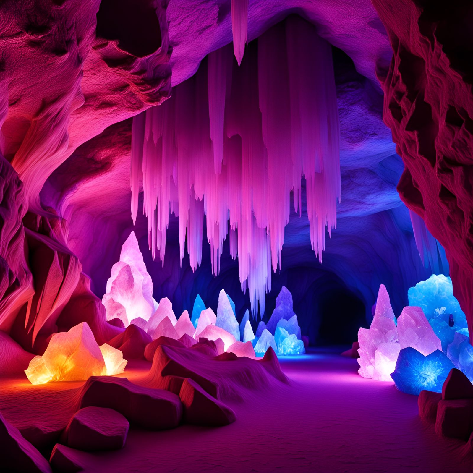 a giant cave with giant crystal formations