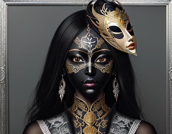 Ornate Porcelain Mask with Silver and Gold Filigree