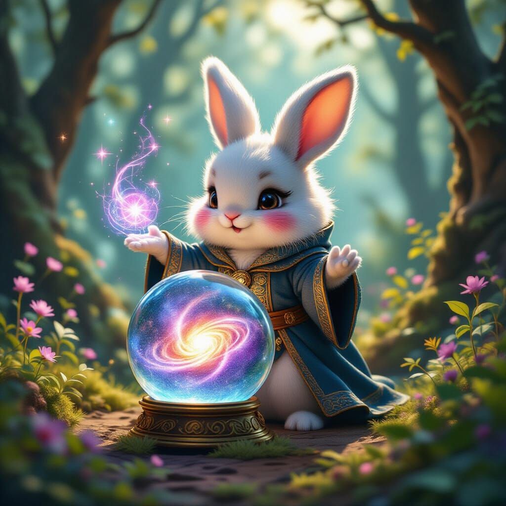 Bunny Wizard Creates Galaxy, Fantasy Concept Art
