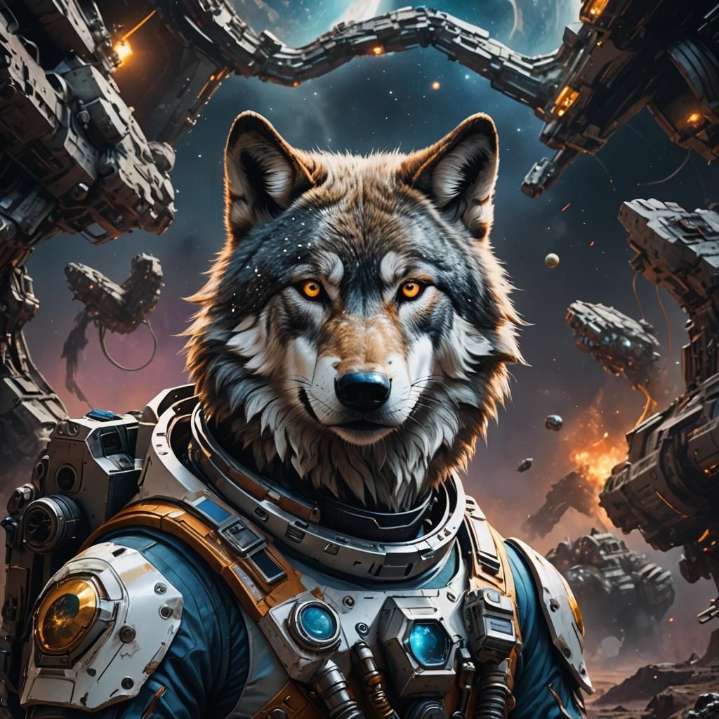 Wolf in Spacesuit: Detailed Fantasy Portrait
