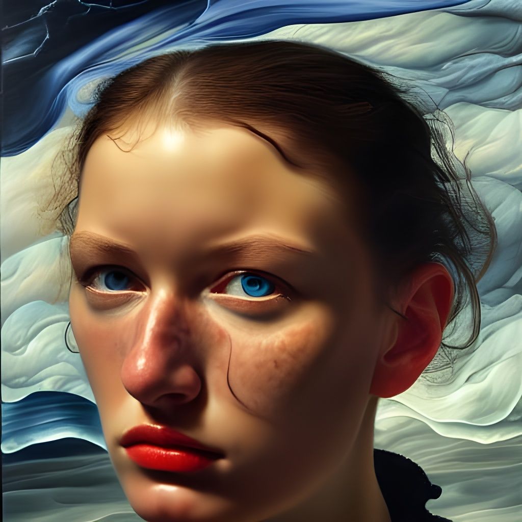 Ocean Storm Hyperreal Portrait as Digital Painting