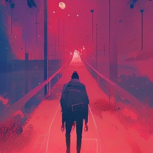 Man Walks Universe Bridge, Surreal Art