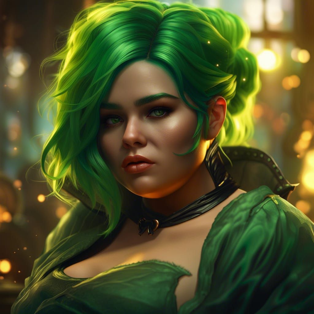 Green-Haired Golden Women: Dark Fantasy Art