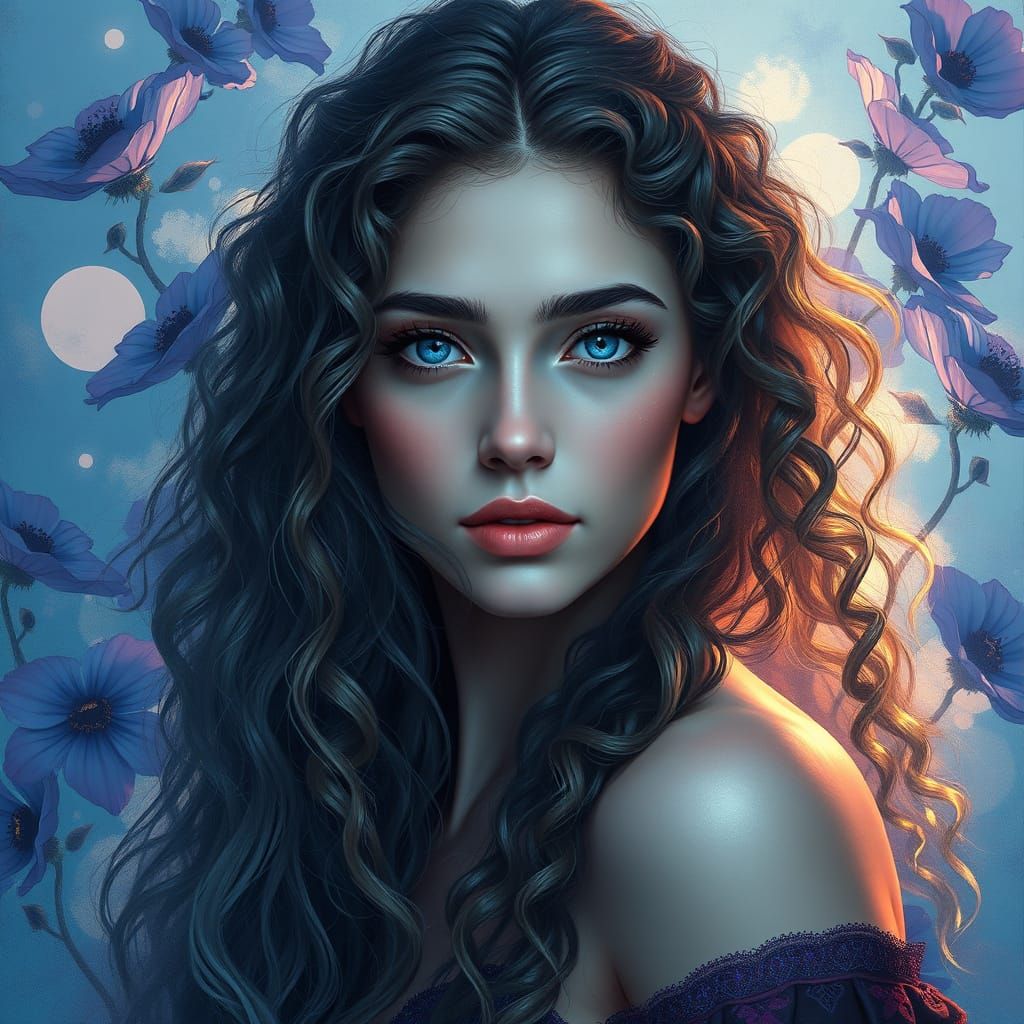 Ethereal Woman in a Dreamy Floral Scene