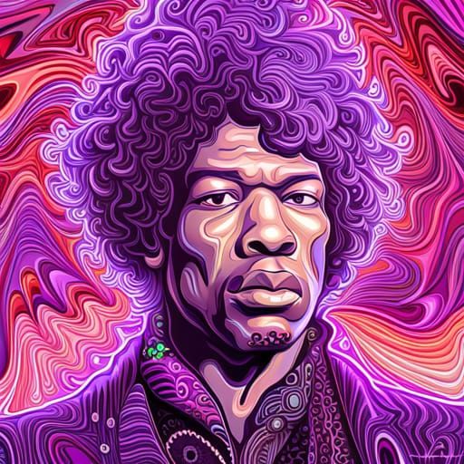 Psychedelic Jimi Hendrix in Neon Purple Concept Art