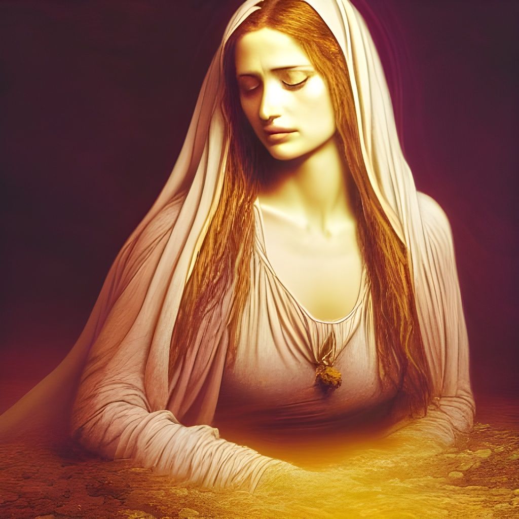 Pregnant Mary Magdalene Praying: Photoillustration