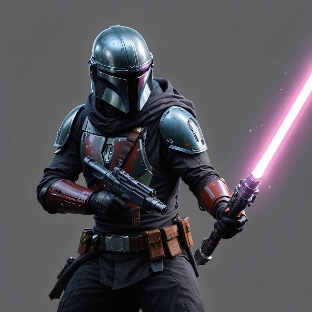 Mandalorian Jedi with Lightsaber, Hyperdetailed Concept Art