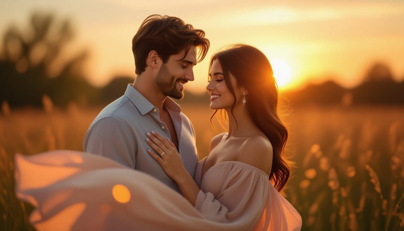 Romantic Couple at Sunset in Cinematic Style
