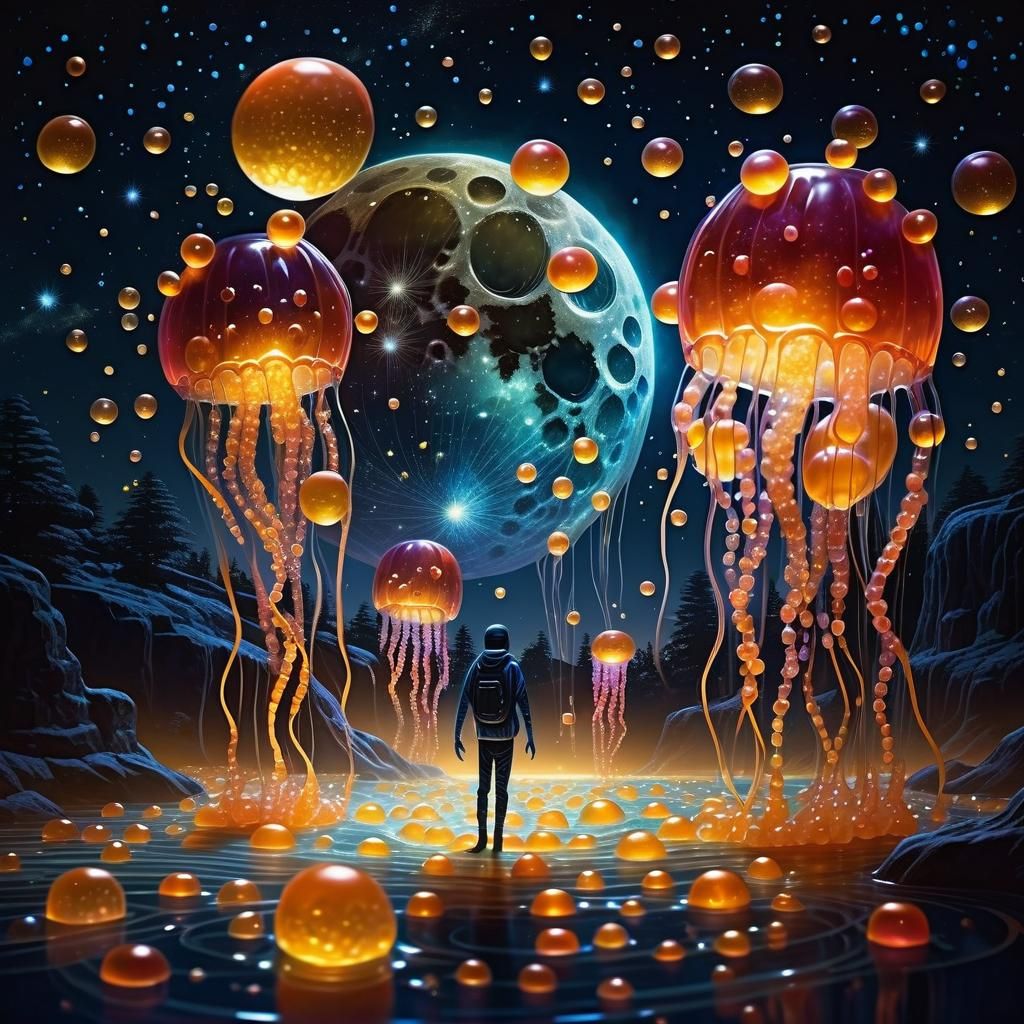 Jelly Humanoids Dancing Under Cosmic Moon