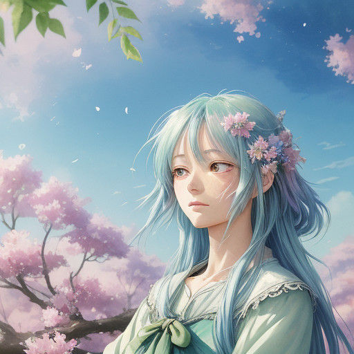 Whimsical Anime Girl Adrift in a Radiant Sky