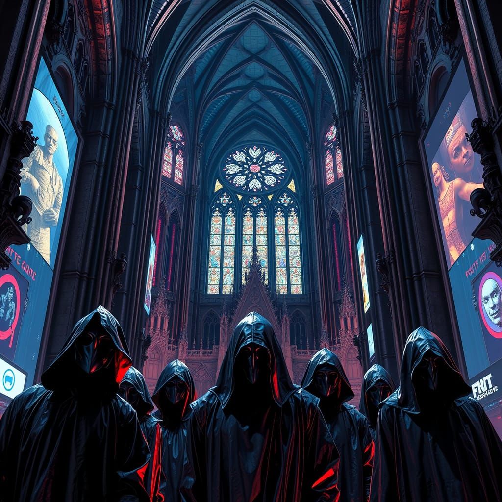Gothic Cathedral in Cyberpunk Dystopia