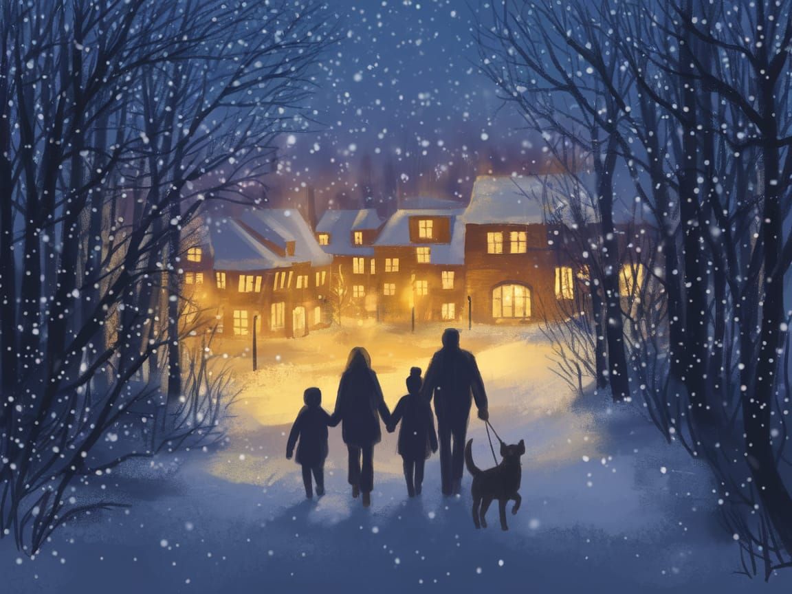 Winter Night Serenity in Impressionistic Style