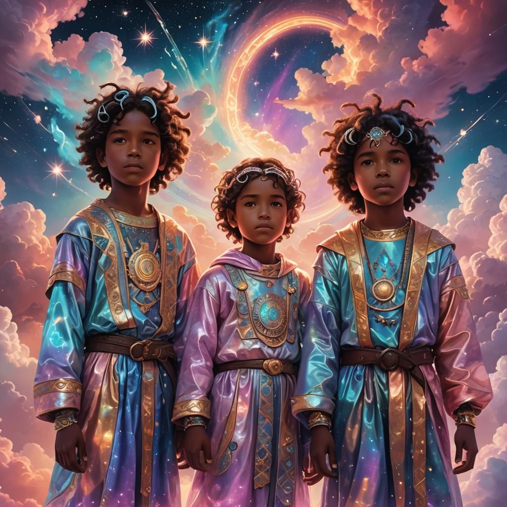 Cosmic Children of the Gods in Visionary Art Style