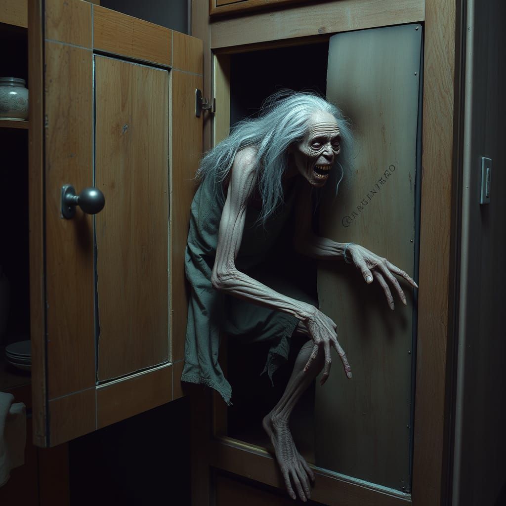 Terrifying Man Crawling From Cabinet, Surreal Art