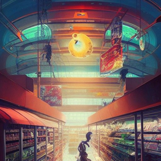 Futuristic Supermarket: Hyperdetailed Fantasy Art