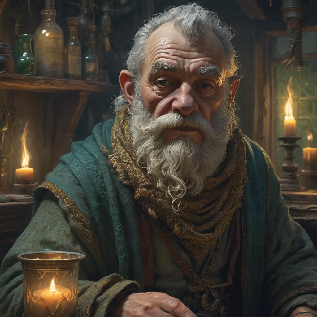 Dwarf Alchemist Portrait in Doré-Inspired Concept Art