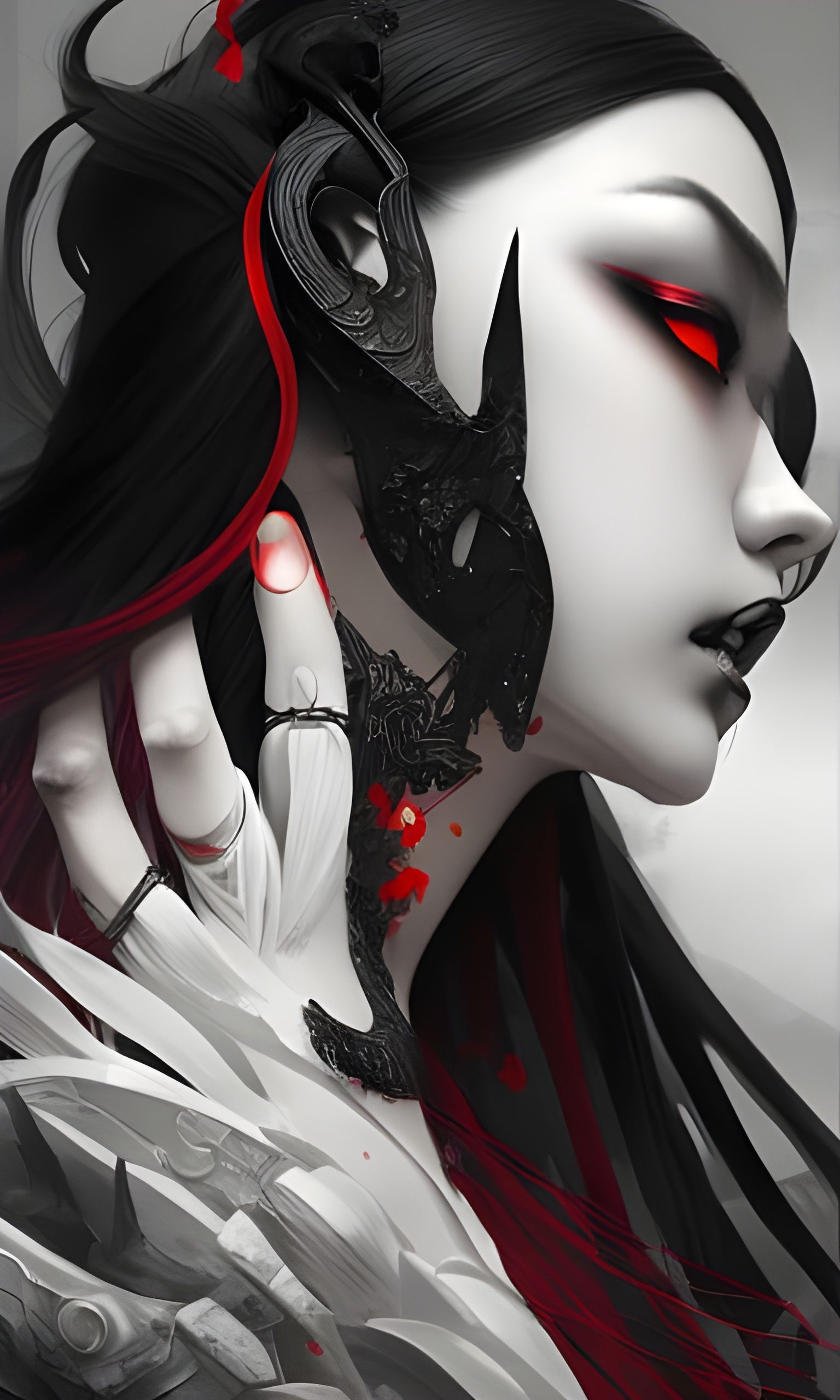 Evil Japanese Goddess in Black and Red Robes