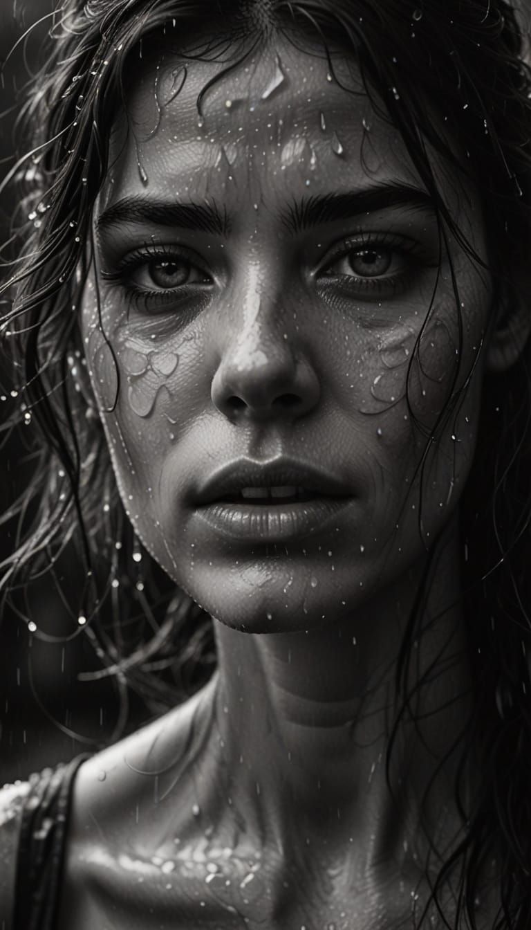 Intense Female Portrait in Moody Black and White