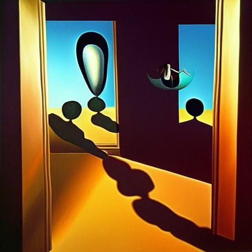 Shadow Figures in Room, Surrealist Oil Painting