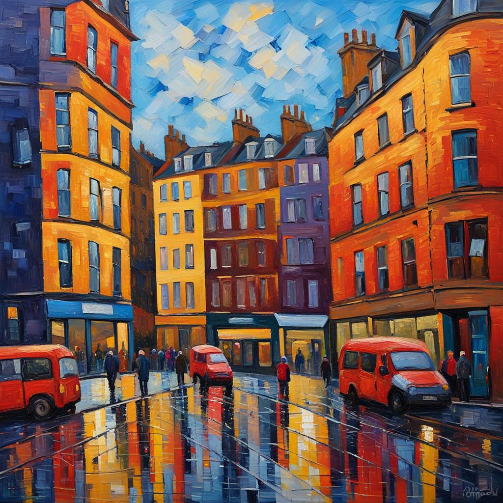 Glasgow, Scotland in Neo-Impressionist Style
