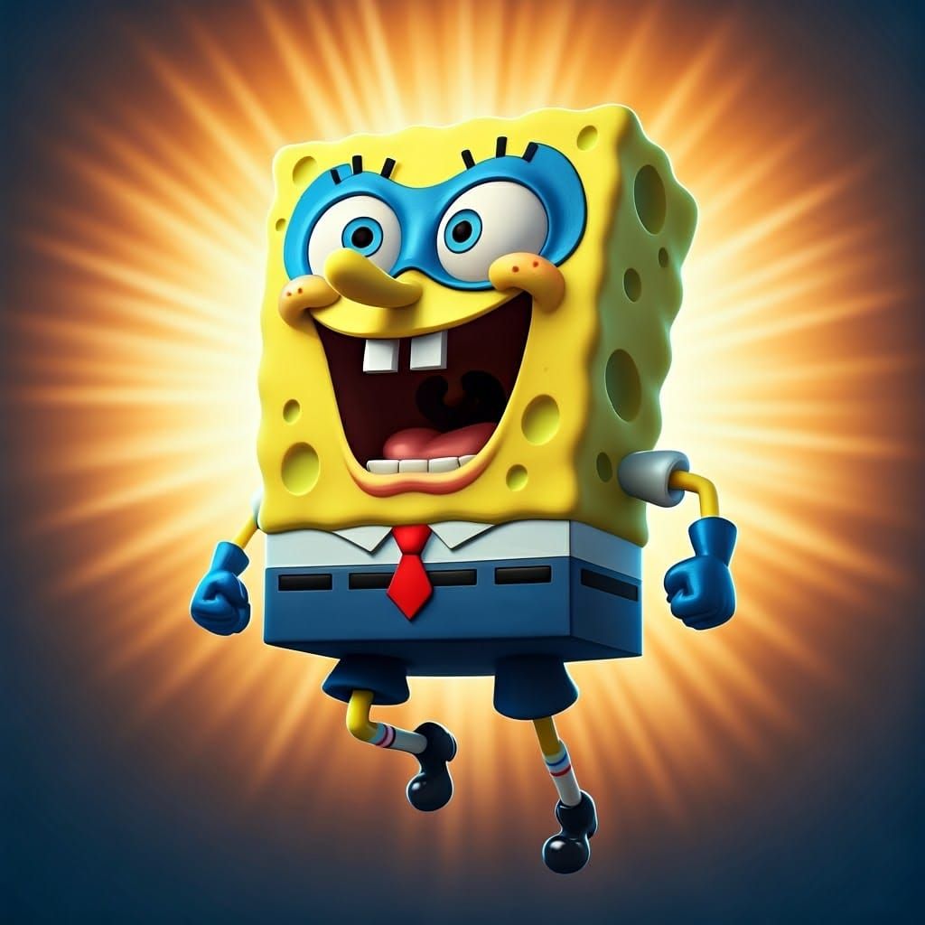 Spongebob as a Bold Superhero in 3D Style