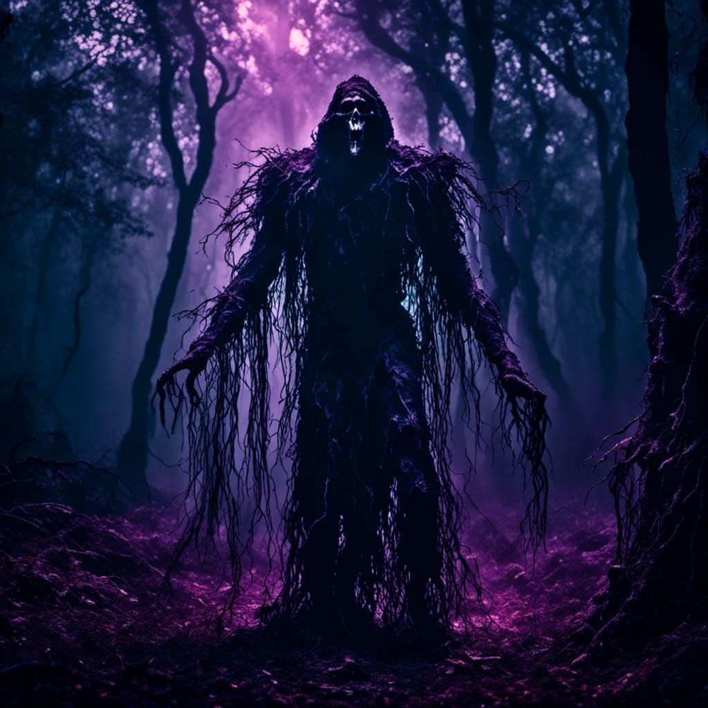 Ethereal Glowing Creature in Dark Fantasy Forest